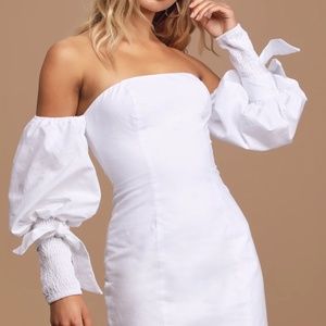 White Off-The-Shoulder Puff Sleeve Mini Dress
